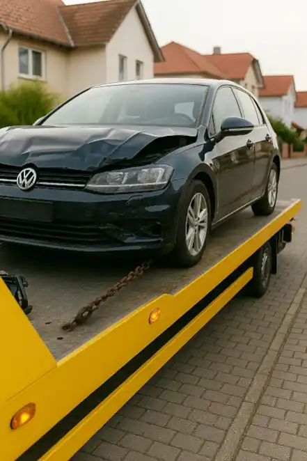 Ein defektes Fahrzeug, das beim Autoankauf in Kleve professionell abgeschleppt wird.